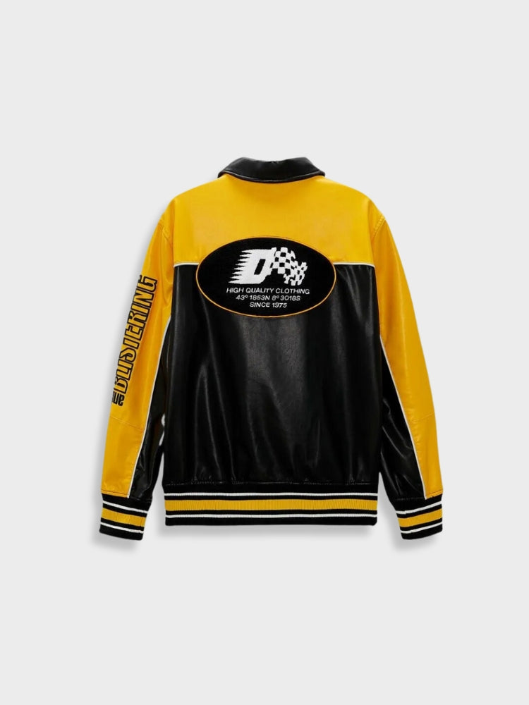 BLACK AND YELLOW RACING JACKET LEATHER MOTORCYCLE JACKET
