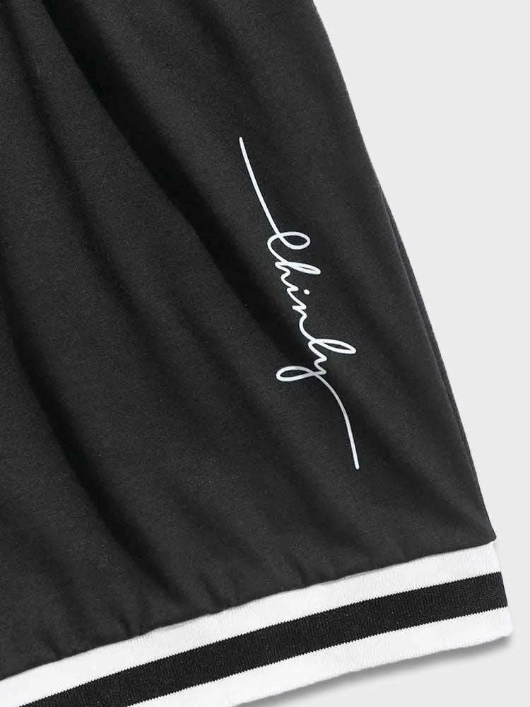 BLACK ATHLETIC SHORTS WITH WHITE STRIPES CLASSIC STRIPED SHORTS