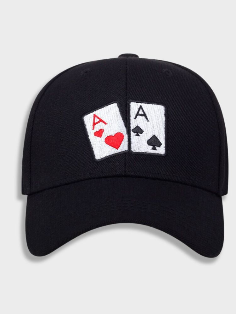 BLACK BASEBALL CAP WITH ACE CARD DESIGN FOR CASUAL WEAR