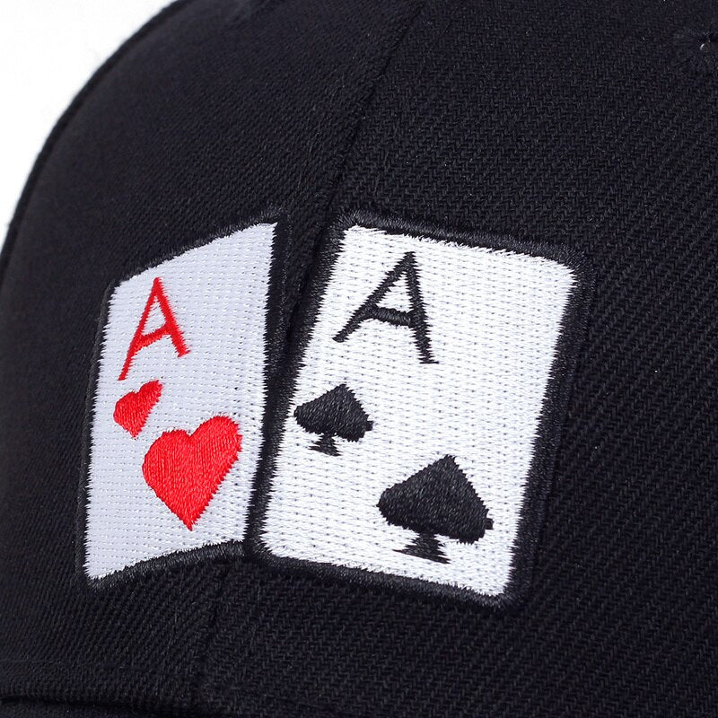 BLACK BASEBALL CAP WITH ACE CARD DESIGN FOR CASUAL WEAR