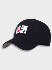BLACK BASEBALL CAP WITH ACE CARD DESIGN FOR CASUAL WEAR