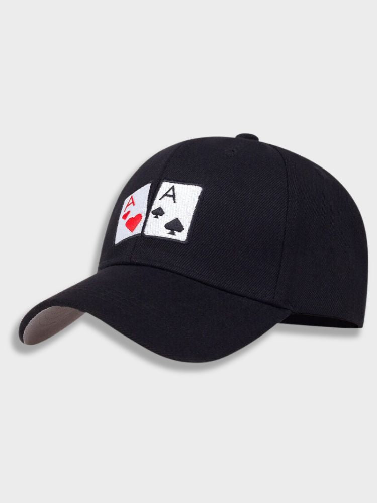 BLACK BASEBALL CAP WITH ACE CARD DESIGN FOR CASUAL WEAR