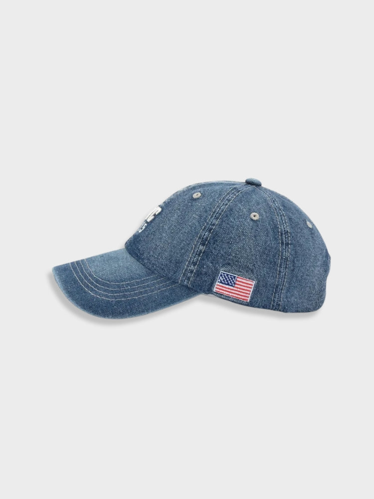 BLACK BASEBALL CAP WITH AMERICAN FLAG - NYC DENIM CAP