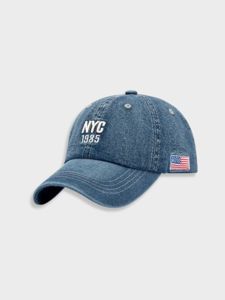 BLACK BASEBALL CAP WITH AMERICAN FLAG - NYC DENIM CAP