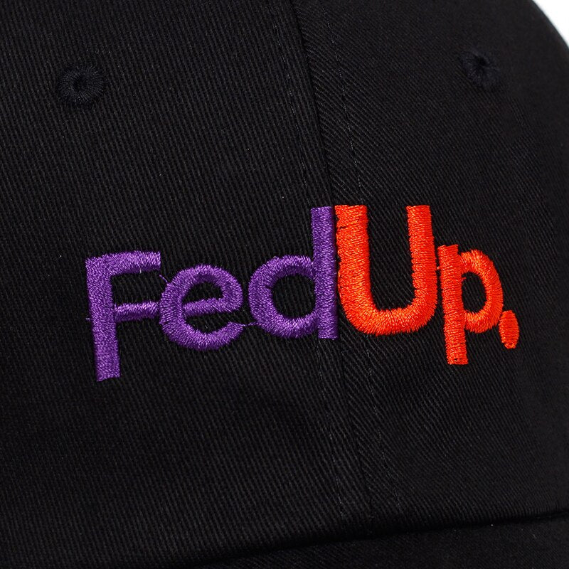 BLACK BASEBALL CAP WITH EMBROIDERED TEXT - MOISTURE-WICKING FEDUP CAP
