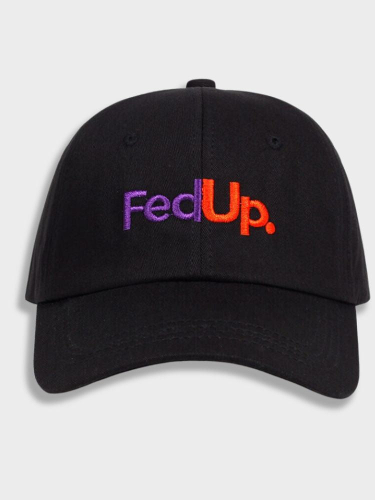 BLACK BASEBALL CAP WITH EMBROIDERED TEXT - MOISTURE-WICKING FEDUP CAP