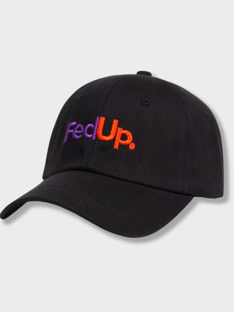 BLACK BASEBALL CAP WITH EMBROIDERED TEXT - MOISTURE-WICKING FEDUP CAP