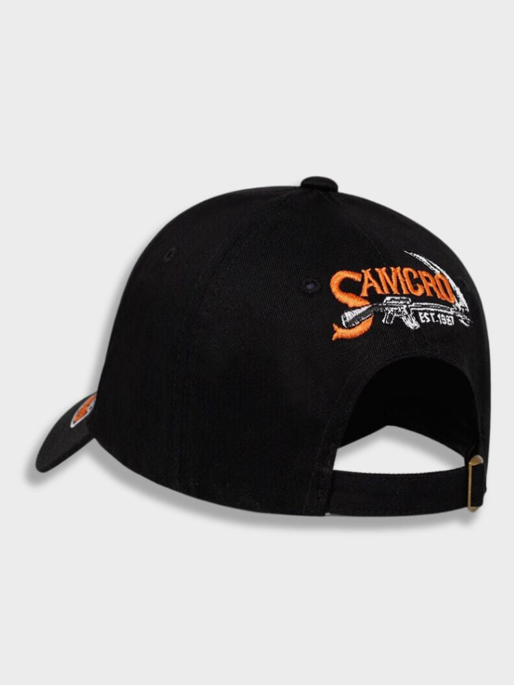 BLACK BASEBALL CAP WITH GRIM REAPER DESIGN ADJUSTABLE CAP EMBROIDERED LOGO