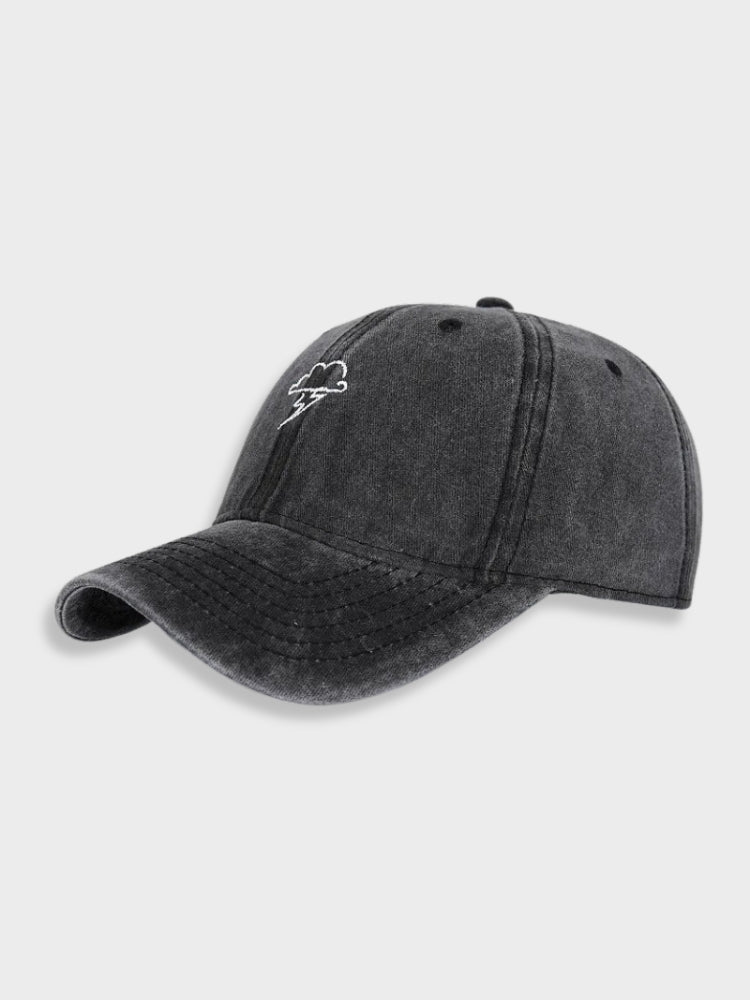 BLACK BASEBALL CAP WITH LIGHTNING CLOUD - THUNDER CLOUD CAP, BREATHABLE DESIGN