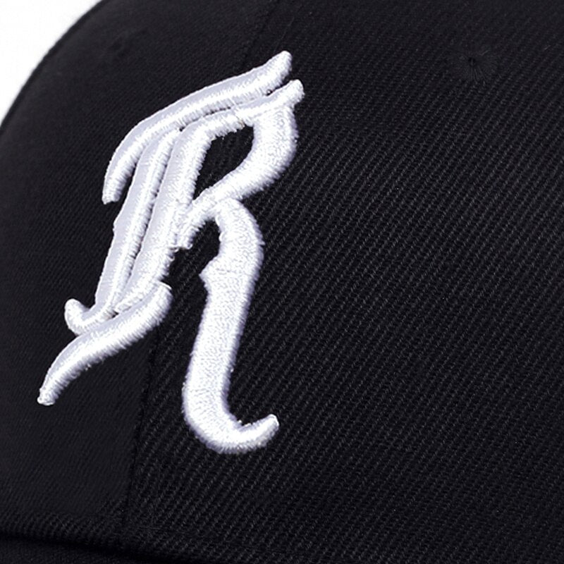 BLACK BASEBALL CAP WITH R EMBROIDERY FOR OUTDOOR ACTIVITIES - RICHMOND CAP