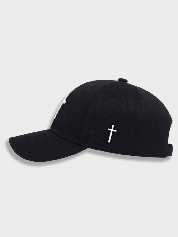 BLACK BASEBALL CAP WITH WHITE CROSS – SPIRITUS SANCTI CAP FOR ULTIMATE COMFORT