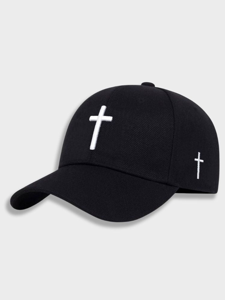 BLACK BASEBALL CAP WITH WHITE CROSS – SPIRITUS SANCTI CAP FOR ULTIMATE COMFORT
