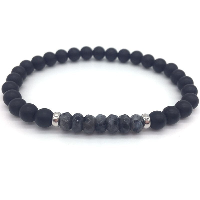 BLACK BEADED BRACELET WITH GRAY STONES - NATURE STONE BRACELET