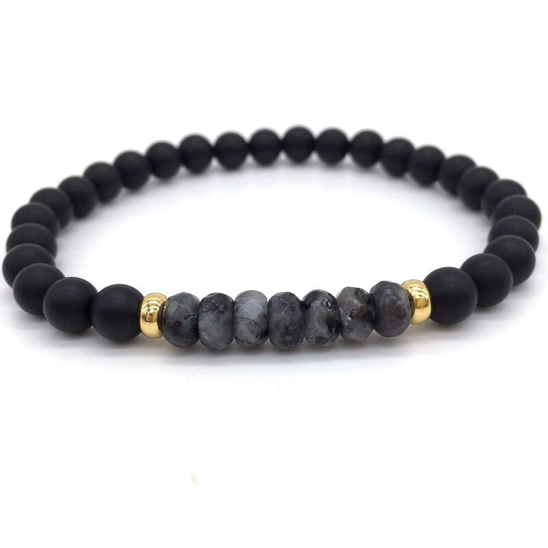 BLACK BEADED BRACELET WITH GRAY STONES - NATURE STONE BRACELET
