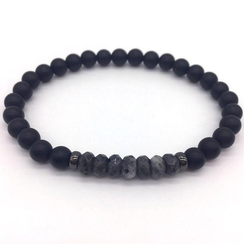 BLACK BEADED BRACELET WITH GRAY STONES - NATURE STONE BRACELET