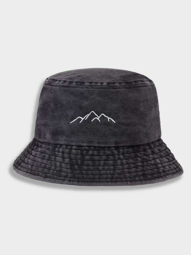 BLACK BUCKET HAT WITH MOUNTAIN EMBROIDERY - MOUNTAIN BUCKET HAT