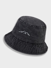 BLACK BUCKET HAT WITH MOUNTAIN EMBROIDERY - MOUNTAIN BUCKET HAT