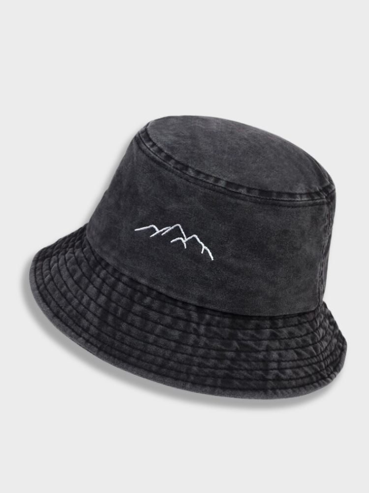 BLACK BUCKET HAT WITH MOUNTAIN EMBROIDERY - MOUNTAIN BUCKET HAT