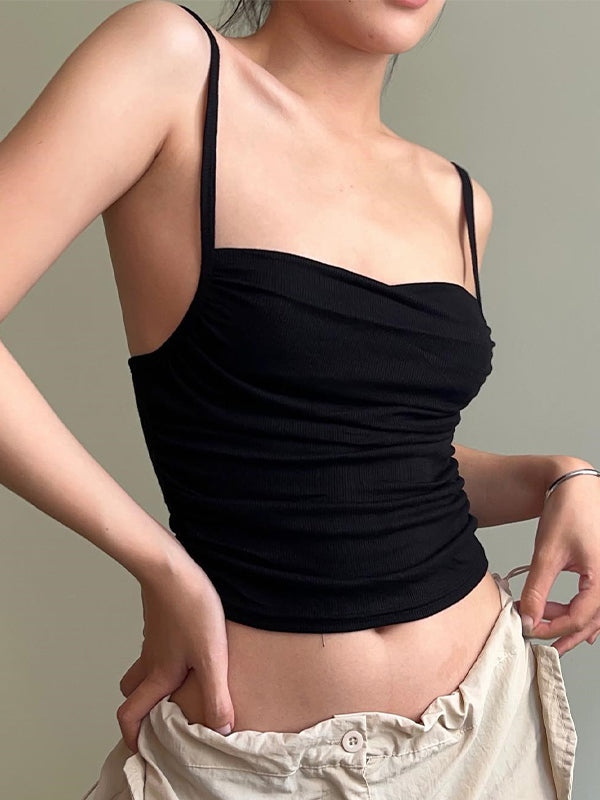 BLACK CAMI TOP - VERSATILE BLACK SPAGHETTI-STRAP TANK