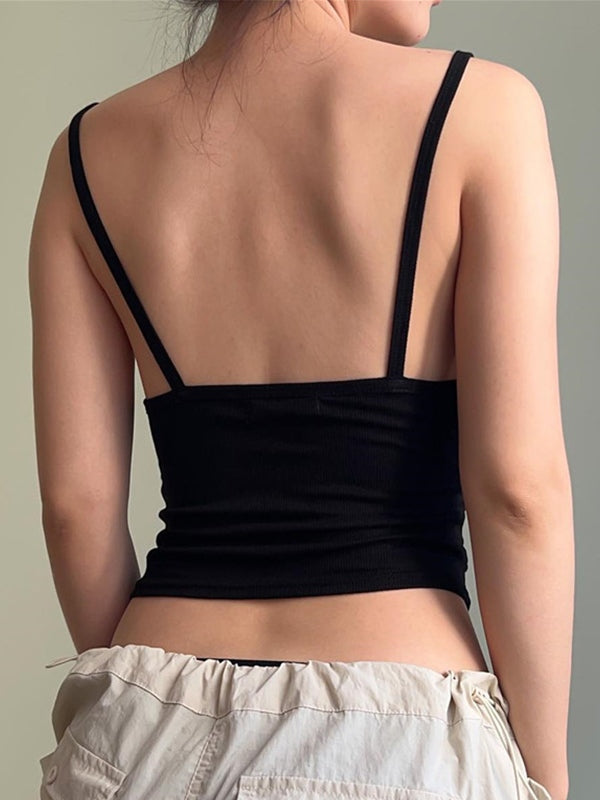 BLACK CAMI TOP - VERSATILE BLACK SPAGHETTI-STRAP TANK