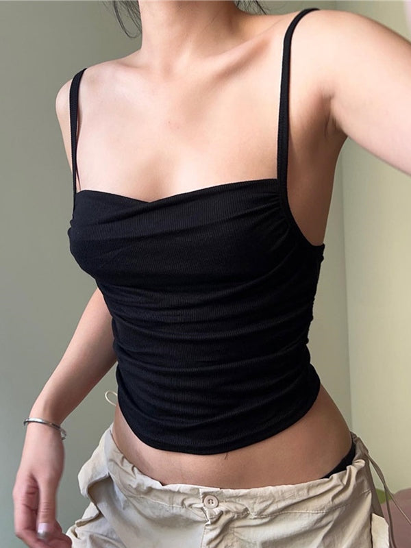 BLACK CAMI TOP - VERSATILE BLACK SPAGHETTI-STRAP TANK