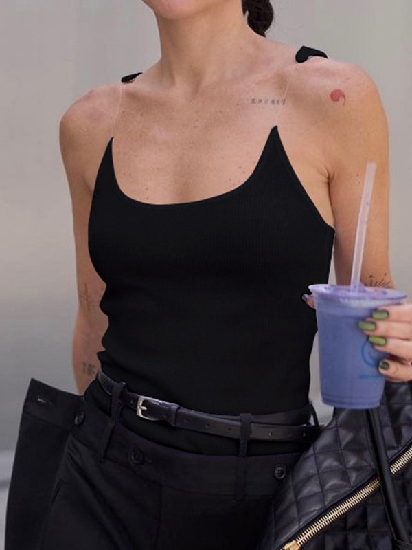 BLACK CAMI WITH TIE STRAPS - VINTAGE BLACK CAMI WITH TRANSPARENT STRAPS