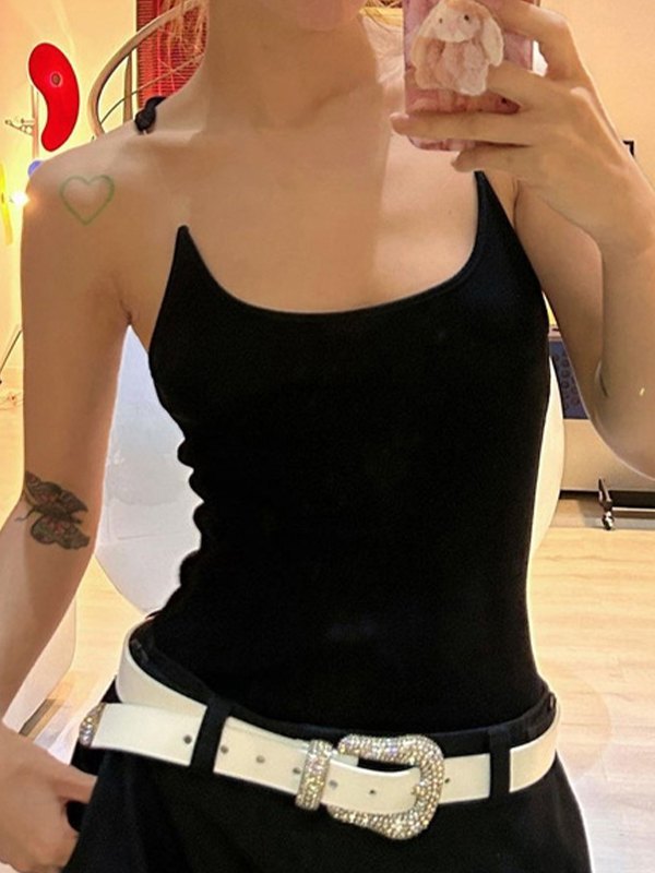 BLACK CAMI WITH TIE STRAPS - VINTAGE BLACK CAMI WITH TRANSPARENT STRAPS