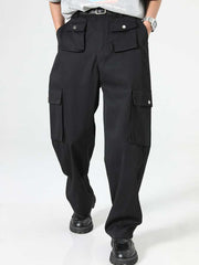 BLACK CARGO PANTS CASUAL UNISEX STREETWEAR FASHION TROUSERS