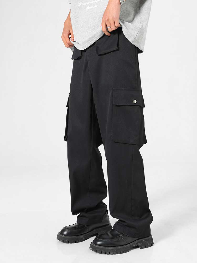 BLACK CARGO PANTS CASUAL UNISEX STREETWEAR FASHION TROUSERS