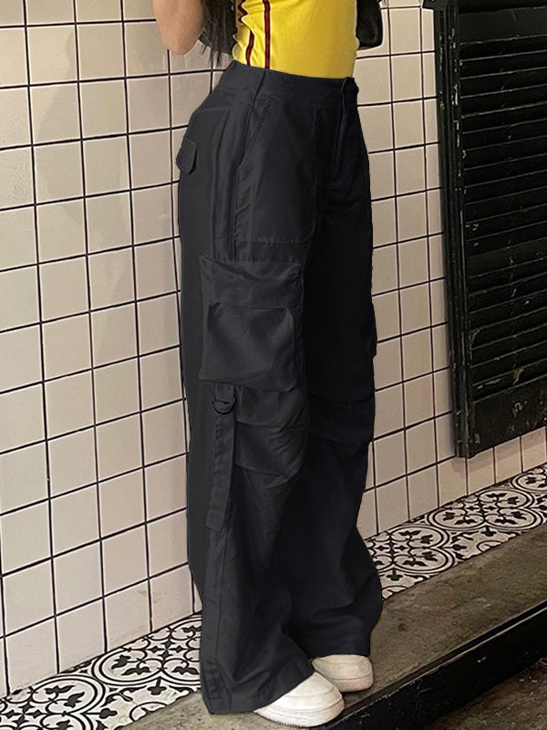 BLACK CARGO PANTS WITH TRENDY LOOSE FIT FOR HIP POP STYLE