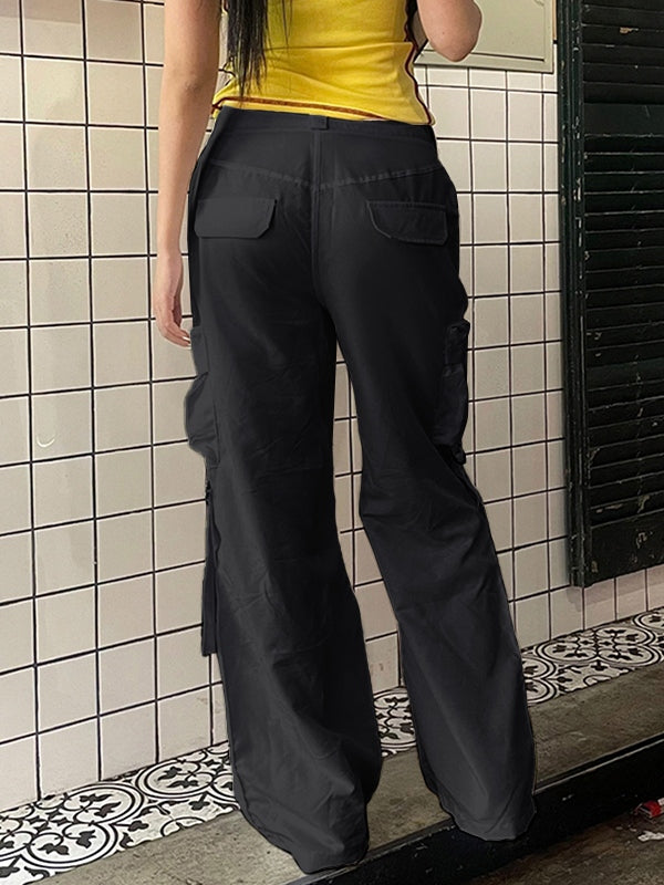 BLACK CARGO PANTS WITH TRENDY LOOSE FIT FOR HIP POP STYLE
