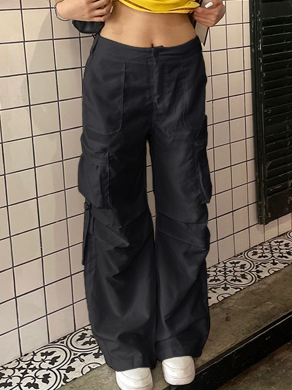 BLACK CARGO PANTS WITH TRENDY LOOSE FIT FOR HIP POP STYLE
