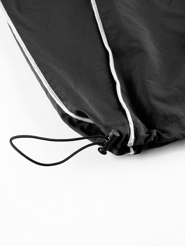 BLACK CARGO PANTS WITH WHITE TRIM - BLACK PARACHUTE PANTS
