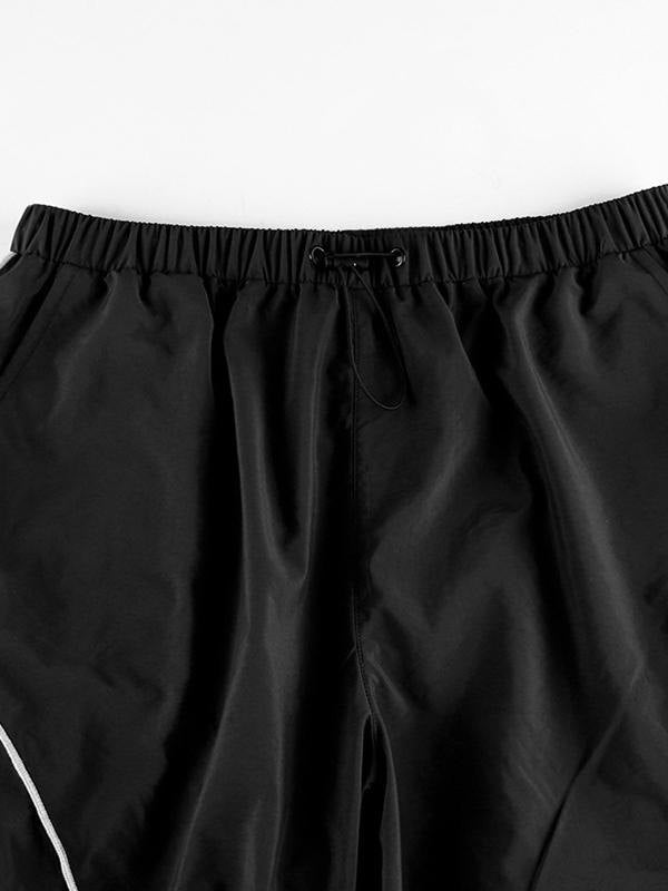 BLACK CARGO PANTS WITH WHITE TRIM - BLACK PARACHUTE PANTS