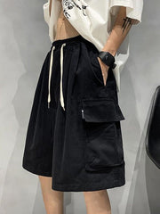 BLACK CARGO SHORTS LOOSE SKATER SHORTS