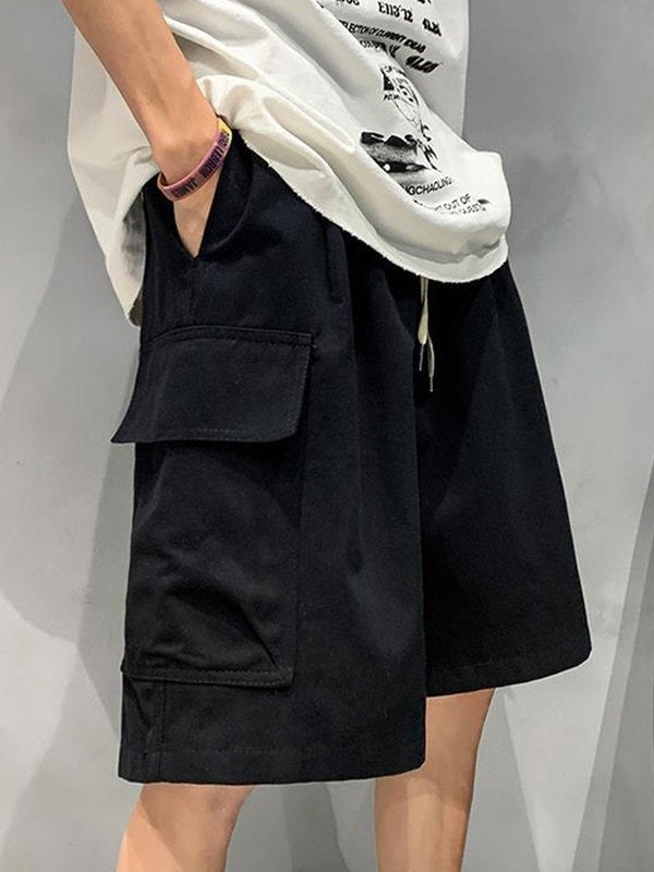BLACK CARGO SHORTS LOOSE SKATER SHORTS