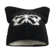 BLACK CAT EARS HAT WITH BOW - PRINT CAT EARS