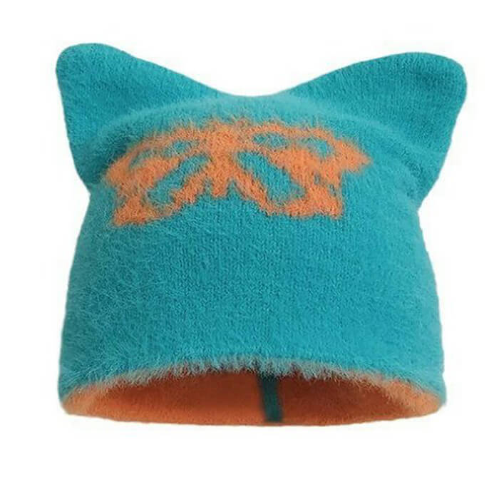 BLACK CAT EARS HAT WITH BOW - PRINT CAT EARS
