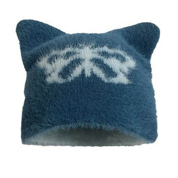 BLACK CAT EARS HAT WITH BOW - PRINT CAT EARS