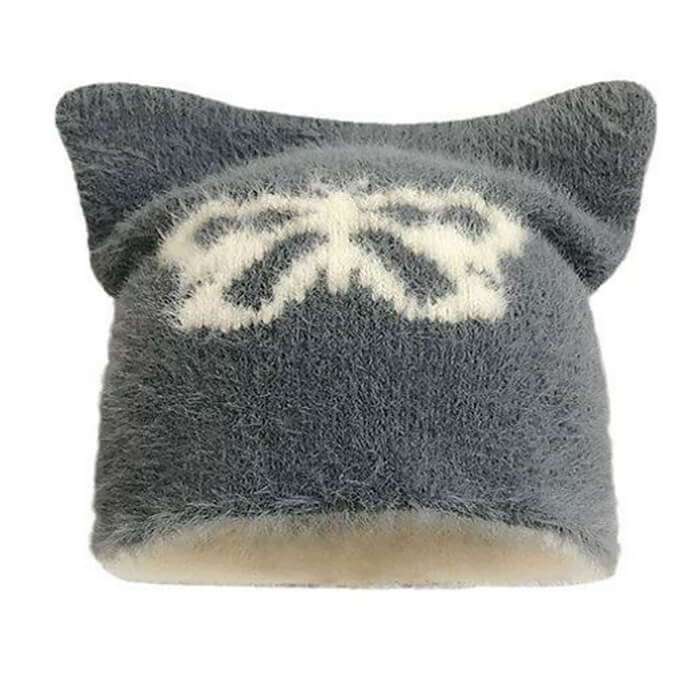 BLACK CAT EARS HAT WITH BOW - PRINT CAT EARS