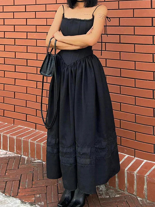 BLACK CORSET-STYLE DRESS WITH VERSATILE LONG DESIGN