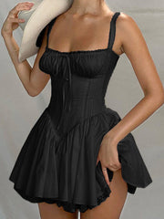 BLACK CORSET-STYLE MINI DRESS WITH ELEGANT BLACK FRENCH DESIGN