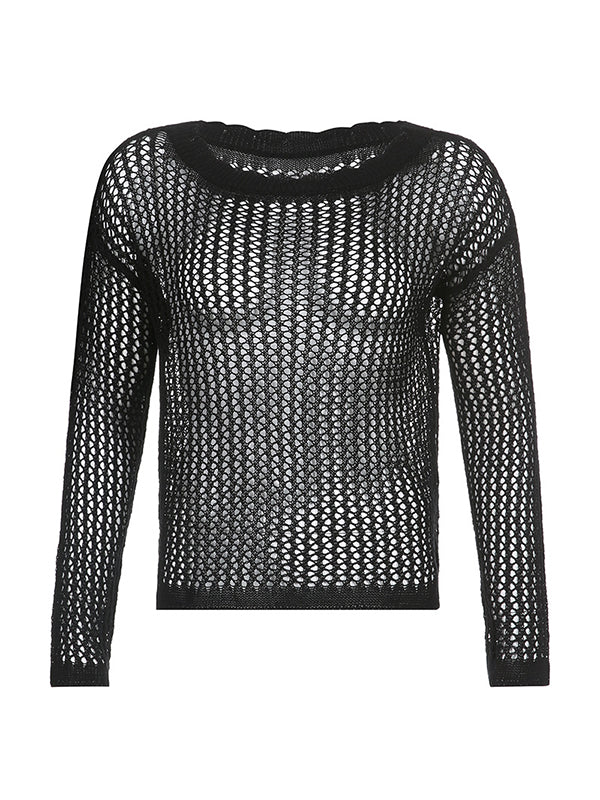 BLACK CROCHETED CROP TOP WITH SEXY HOLLOW CROCHET DETAILS