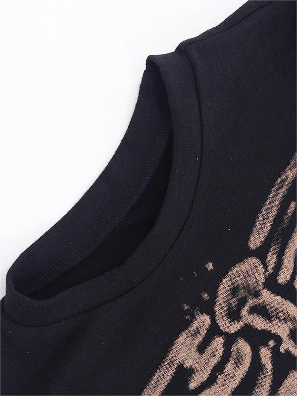 BLACK CROP TOP WITH SKELETON PRINT - VINTAGE SHORT SLEEVE DESIGN