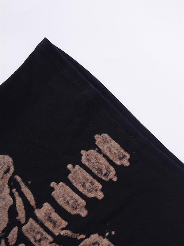 BLACK CROP TOP WITH SKELETON PRINT - VINTAGE SHORT SLEEVE DESIGN
