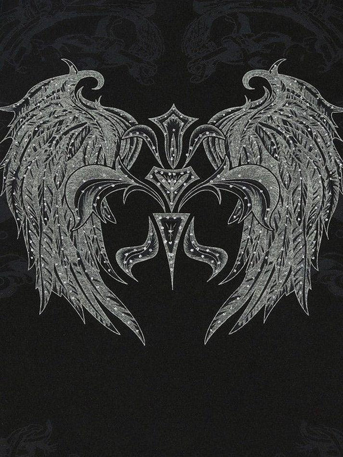 BLACK CROP TOP WITH WINGED DESIGN RHINESTONE WING STYLE