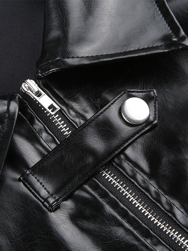 BLACK CROPPED JACKET WITH QUALITY PU LEATHER - VINTAGE BLACK CROPPED STYLE