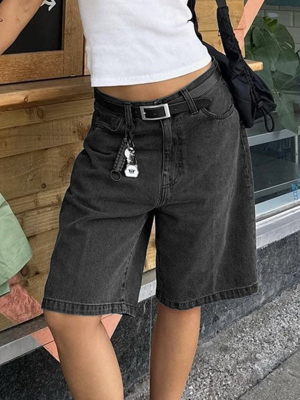 BLACK DENIM BERMUDA SHORTS - STRAIGHT LEG DENIM SHORTS