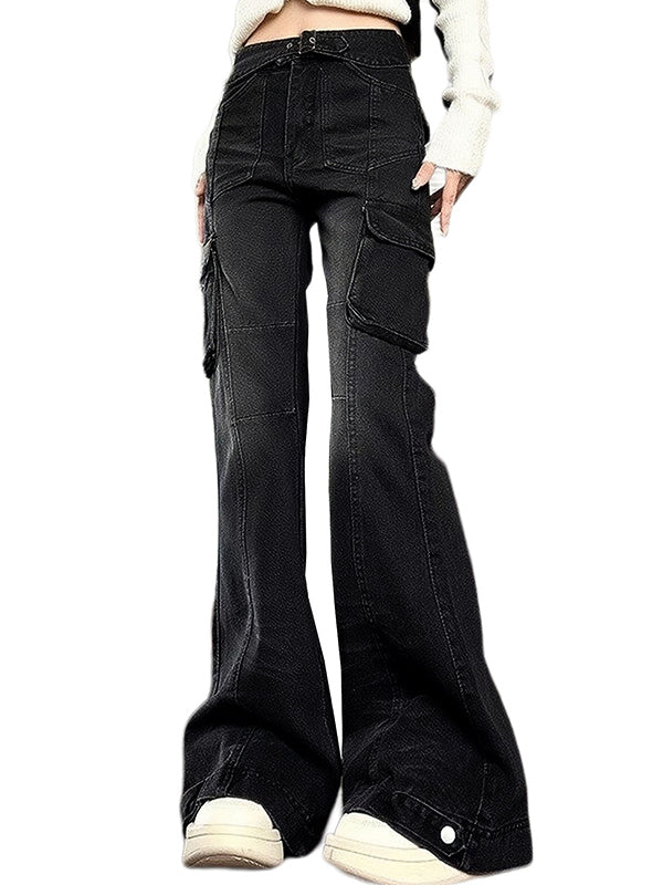 BLACK DENIM CARGO PANTS WITH MICRO HORN DETAILS – VERSATILE CARGO JEANS