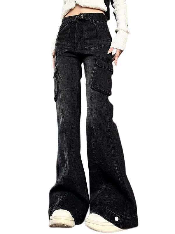 BLACK DENIM CARGO PANTS WITH MICRO HORN DETAILS – VERSATILE CARGO JEANS